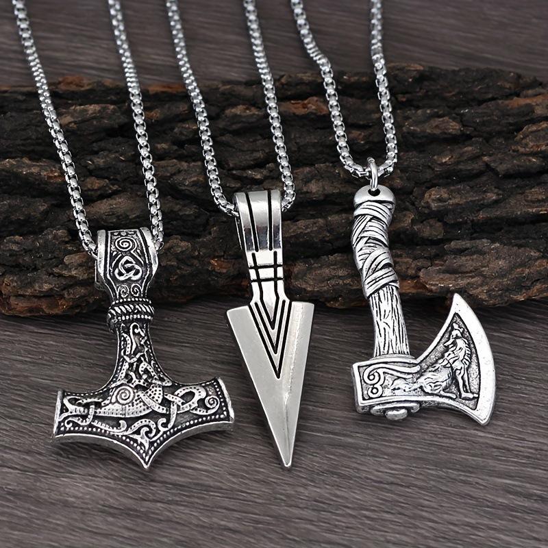 Film and Television Merchandise Nordic Viking Alloy Engraved Hammer-Shaped Vintage Necklace European and American Men's Jewelry