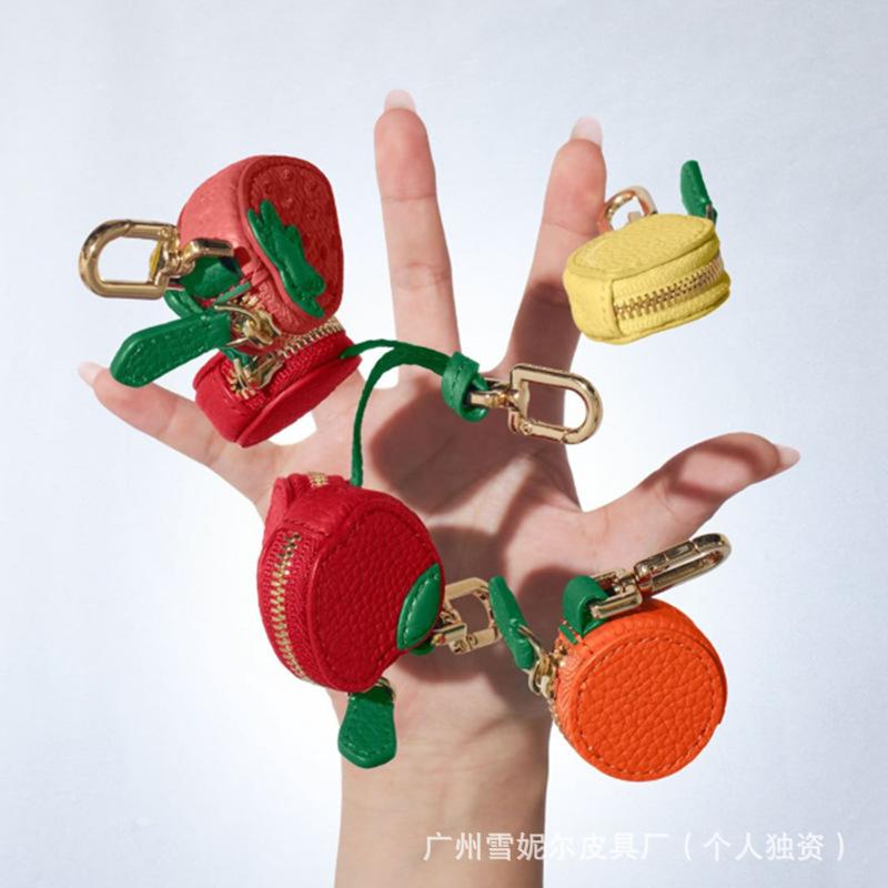 In-Stock Cute Fruit-Shaped Bag Charms Pu Leather Keychain Mini Earphone Case Jewelry Bag Hanging Coin Purse