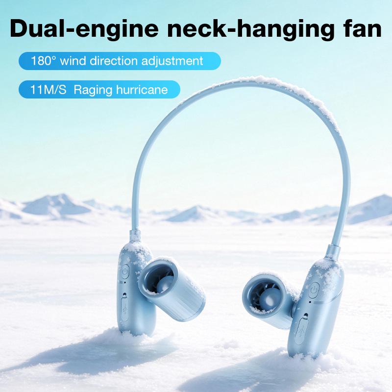 New high-speed neck-mounted fan for home and outdoor use, portable, with adjustable rotatable air outlet, powerful neck-mounted mini fan