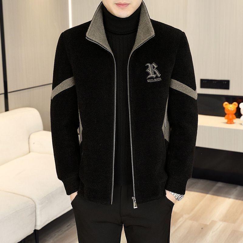 New Thickened Men's Coat, Woolen Coat with Patchwork, Casual, Versatile, Fashionable and Trendy, Short Jacket for Spring, Autumn and Winter