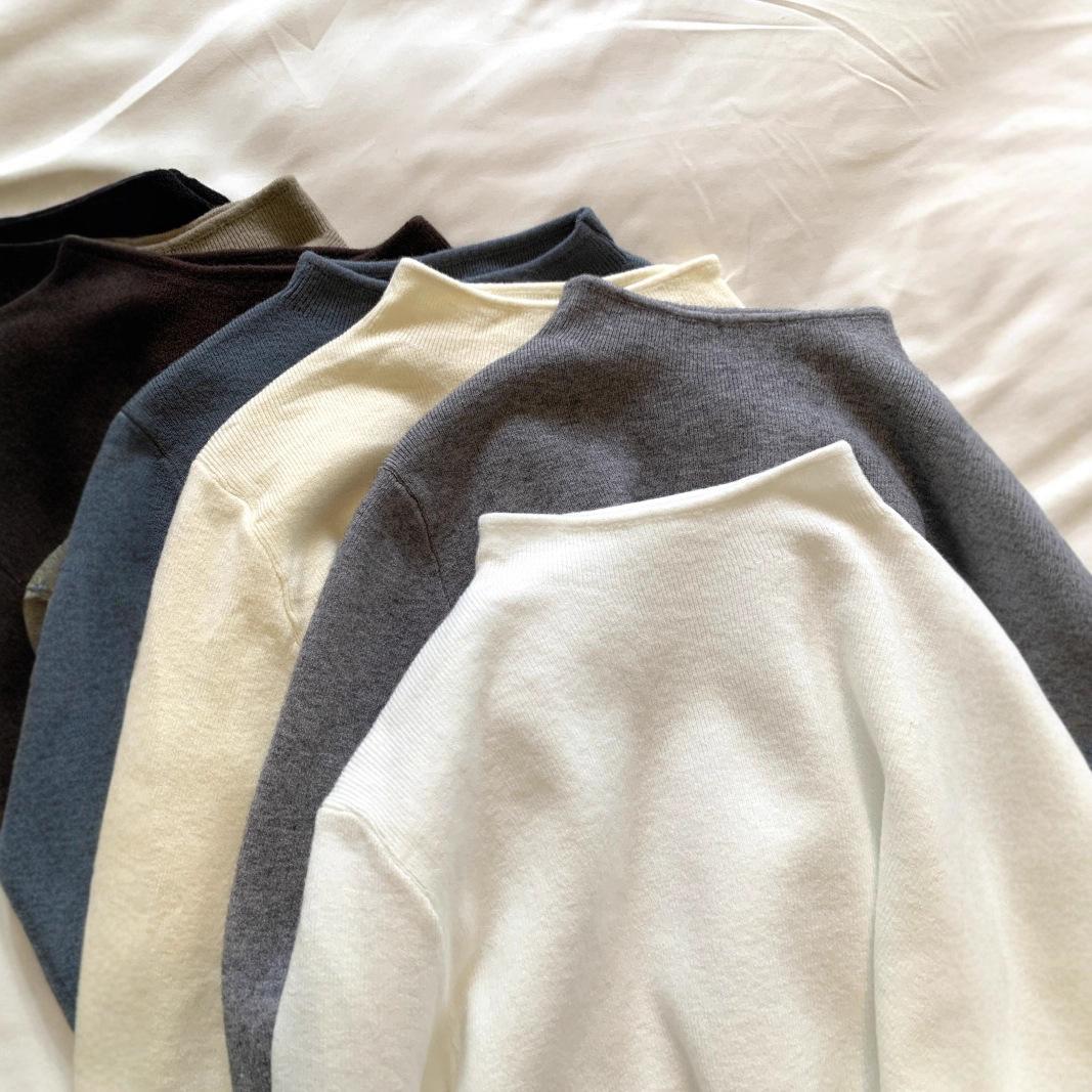 Soft Knitted Half-High Collar Base Shirt for Women, Suitable for Spring, Autumn, and Winter, Simple Solid Color Pullover Sweater with Long Sleeves