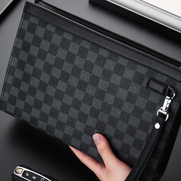 Men's Clutch Bag, Large Capacity Clutch Bag, Men's Stylish Trendy Casual Handbag, Plaid Fashion