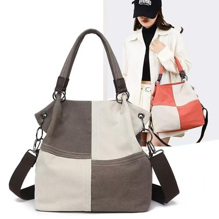 Tote New Style Patchwork Color-Blocking Women's Bag Large Capacity Casual Fashion Shoulder Handbag Versatile Crossbody Bag Women's Canvas