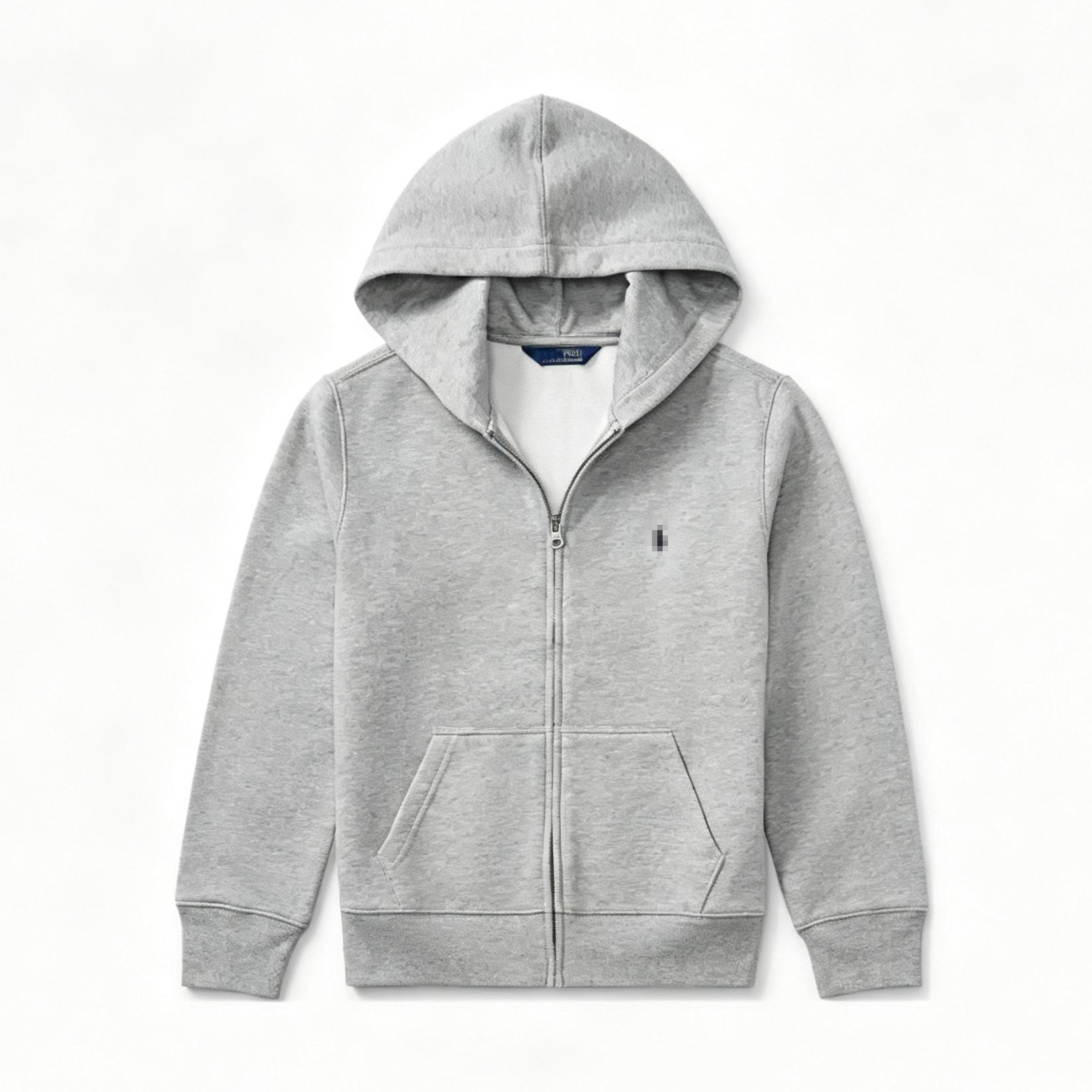 High-quality cross-border RL Ralph Lauren logo embroidered terry sweatshirt with zipper and hood, unisex jacket