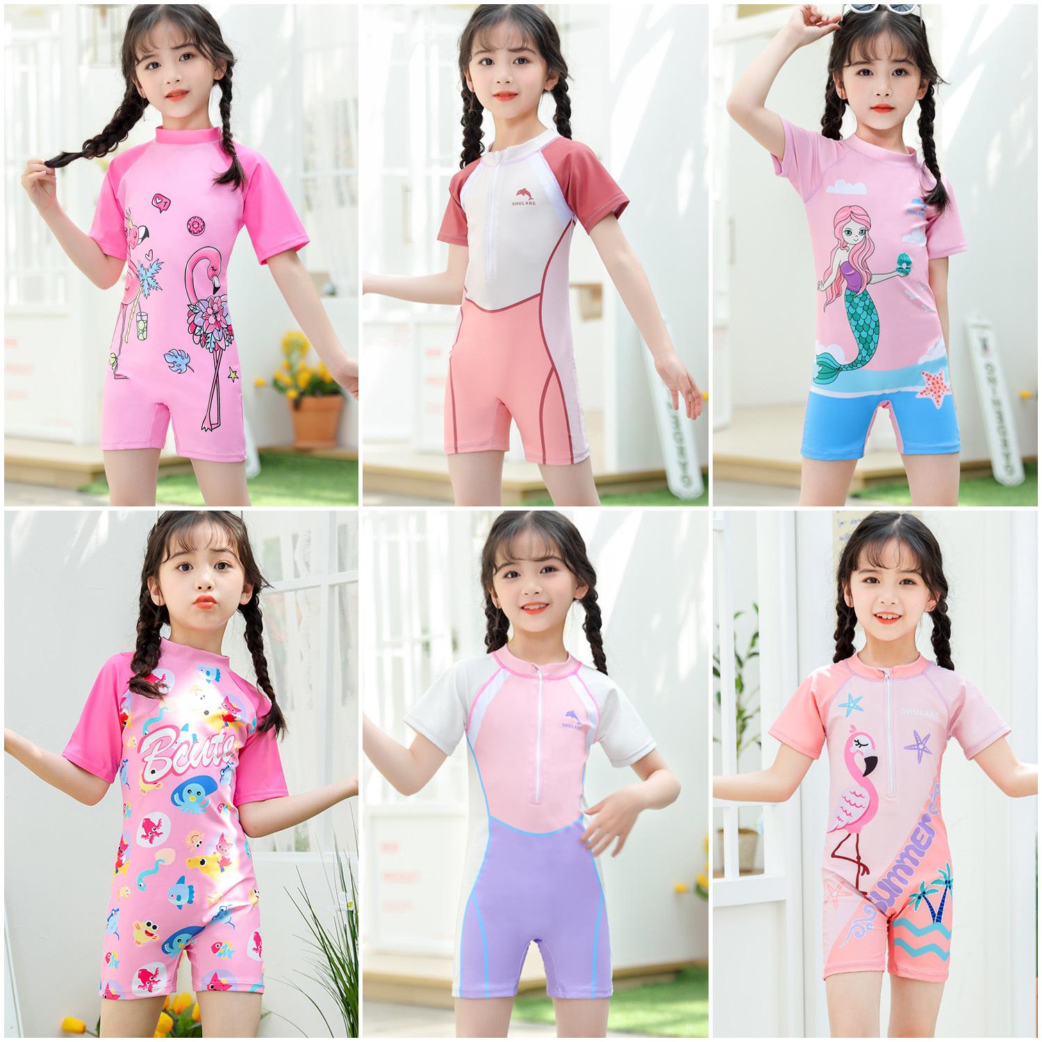 New Kidsren's Swimsuit, Girl's One-Piece Medium and Large Kidsren's Swimsuit, Kidsren's Quick-Drying Sun Protection Baby Hot Spring Swimsuit