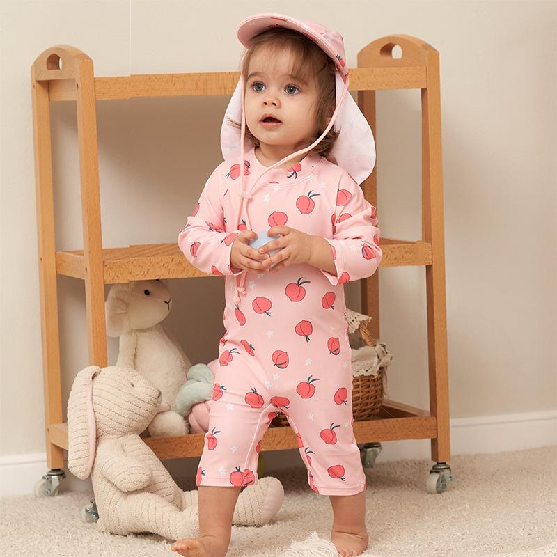 New Children's Surfing Suit, Sun Protection, Quick-Drying, Peach Pink Swimsuit for Girls, Babies, Toddlers, Infants and Young Children