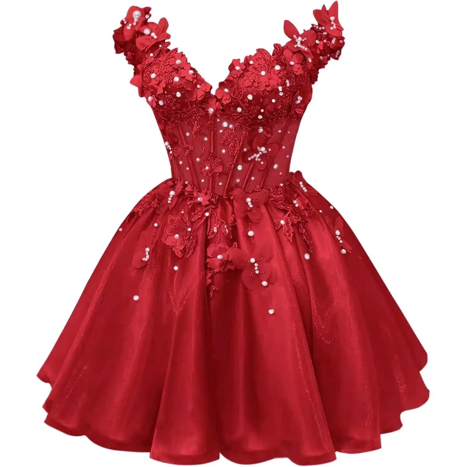 Graduation Gown V-Neck Short Ball Gown Tulle Birthday Celebration 18-Year-Old Coming-Of-Age Dress Female Adult Ceremony Scene Outfit