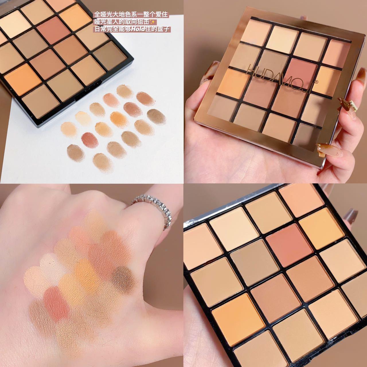 Hudamoji 16-Color Eyeshadow Palette Colorful Pearlescent Matte Earthy Stage Makeup Colorful Glitter Eyeshadow Cross-Border