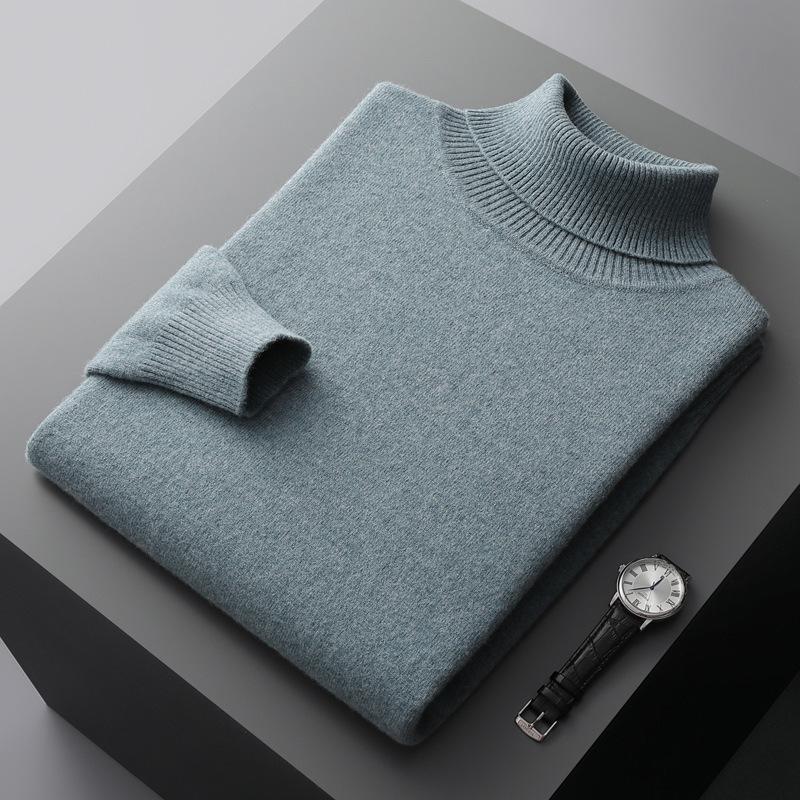 Wool Sweater Men's 100 Pure Wool Plush Turtleneck Winter Men's Lapel Warm Base Knitted Pullover Sweater