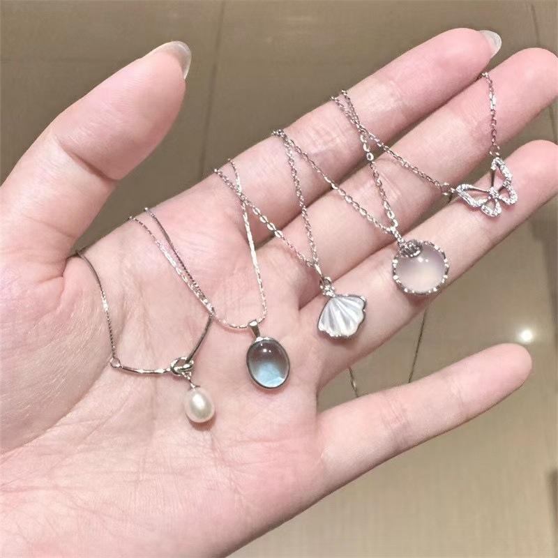 White Moonlight Five-Piece Set Aquamaro Design Necklace Pendant Moonlight Stone Light Luxury Simple High-Level All-Match Neck Chain Clavicle