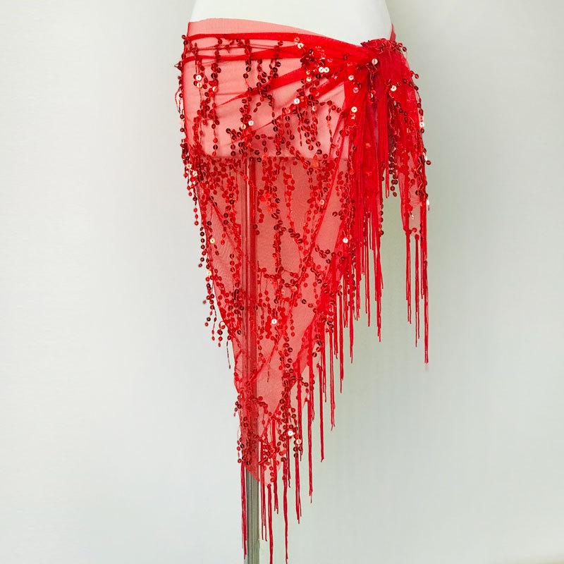 Halloween Belly Dance Waist Chain Sequined Tassel Triangle Scarf Dance Performance Hip Scarf Beginners Practice Girdle