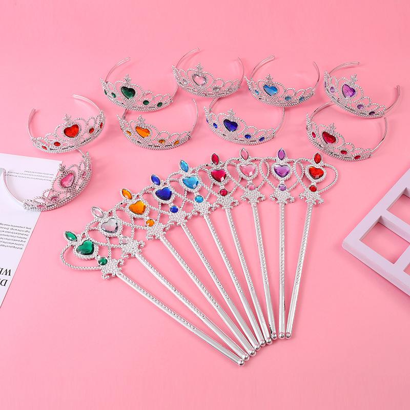 Manufacturer's Ready-Made Children's Headwear Crown Princess Clothing Accessories Fairy Wand Gem Crown Magic Wand Headband Jewelry