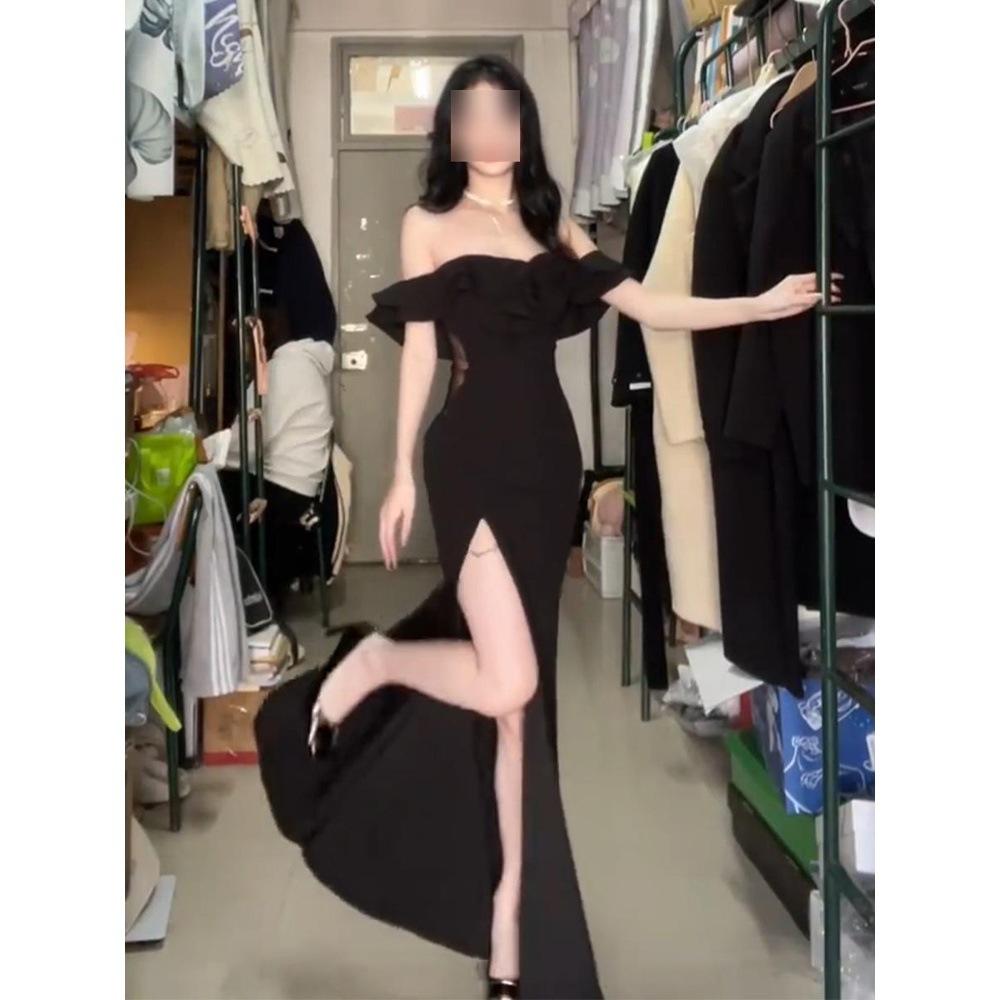 Toasting Dress Bride's Engagement Dress High-end Light Luxury Niche off-shoulder Elegant Open-waist Red Strapless dress