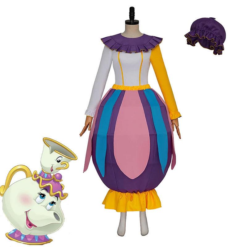 [] Beauty and the Beast Mrs. Potts Cosplay Costume Mrs. Potts Halloween Cosplay Outfit Belle European and American Fantasy