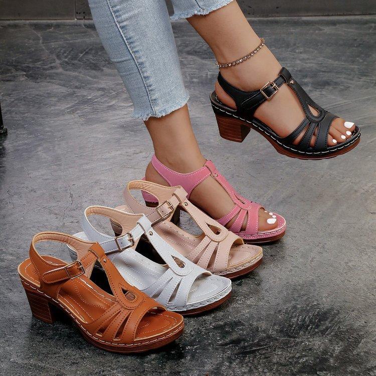 European and American Style Women's Sandals 2026 Summer New Peep-Toe Chunky Heel Ankle Strap High-Heeled Sandals Export Size 43 Amazon
