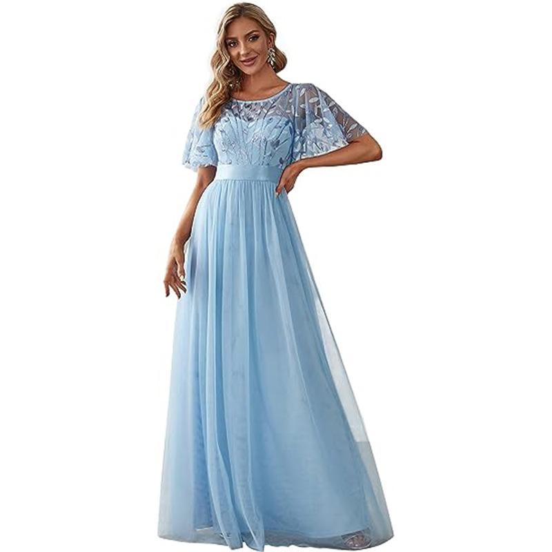European Style Dress 2026 New Foreign Trade Dress Long Dress Evening Dress Lace Splicing Dress for Women