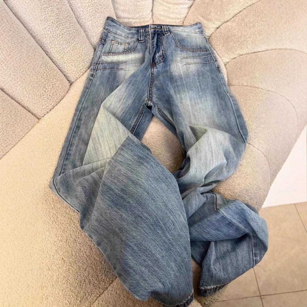 Washed Embroidered Straight-Leg Jeans for Women, Wide-Leg, 2026 New Style, Petite, High-Waisted, Loose Fit, Slimming Straight Pants