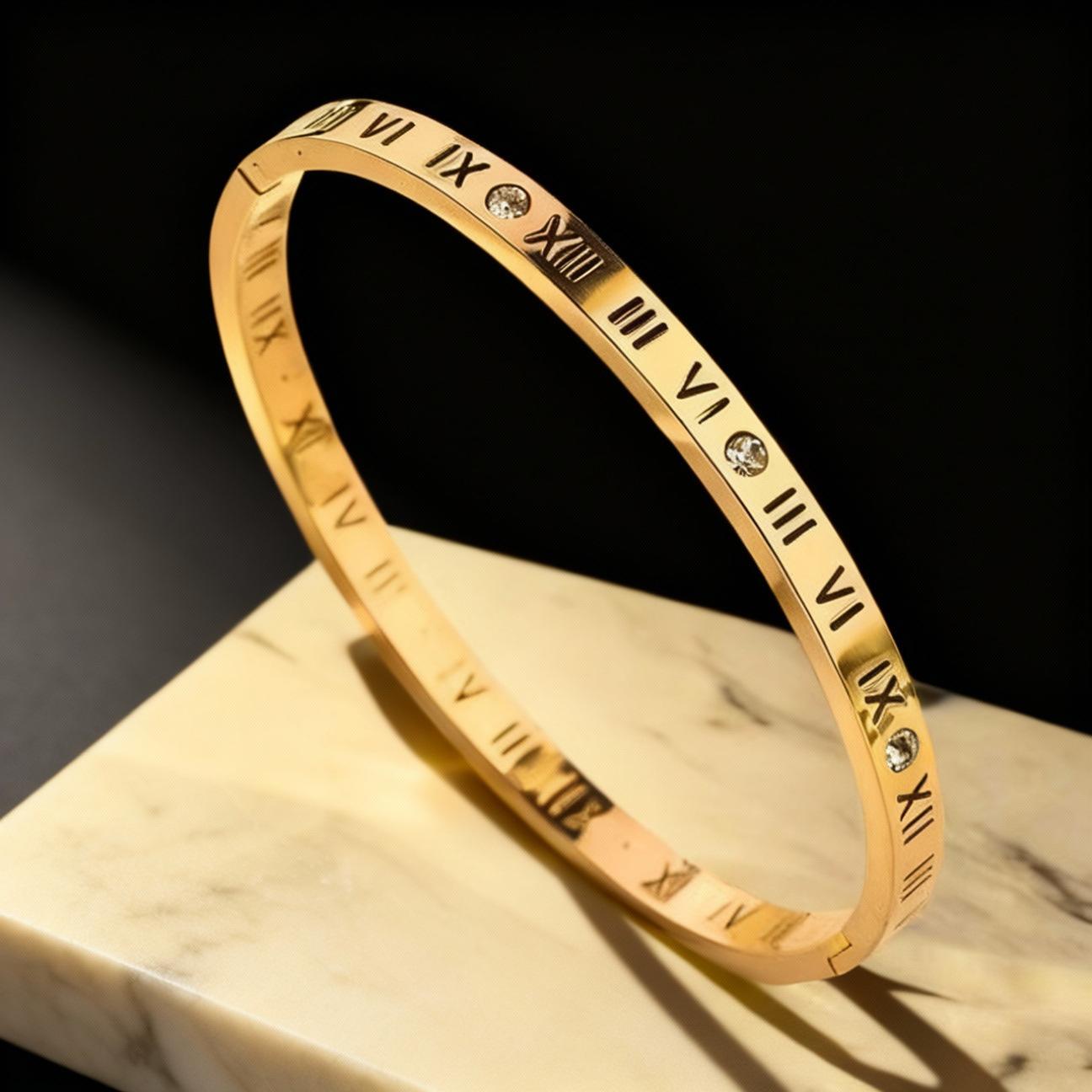 Stainless Steel Bracelet Titanium Steel Color-free Women's High-end Light Luxury European and American Personality Electroplating Antique New Arrival Diamond Full Diamond