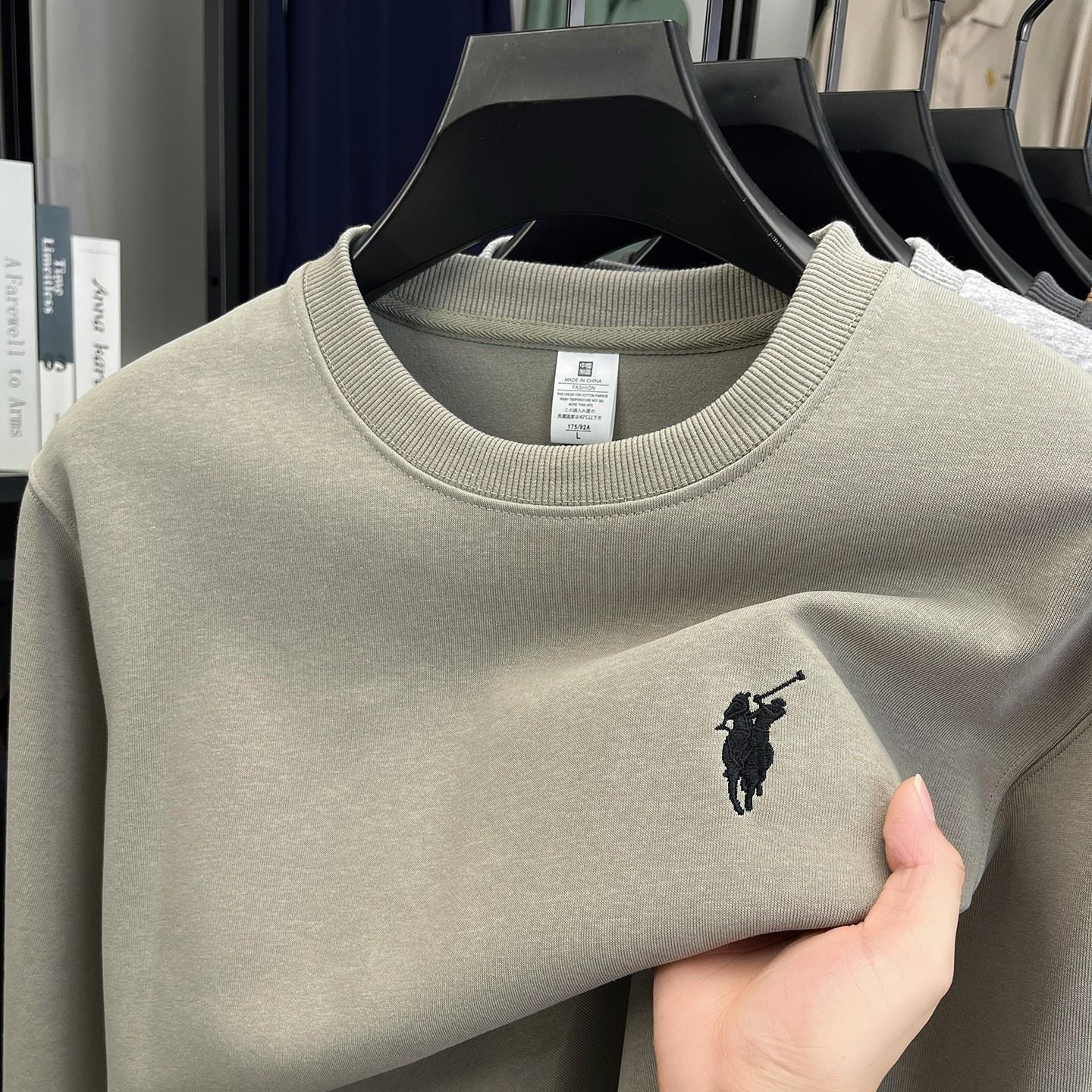 Cross-Border Heavyweight 380g Embroidered Men's Sweatshirt 2026 Autumn and Winter New Round Neck Casual Long-Sleeve Sweatshirt for Men