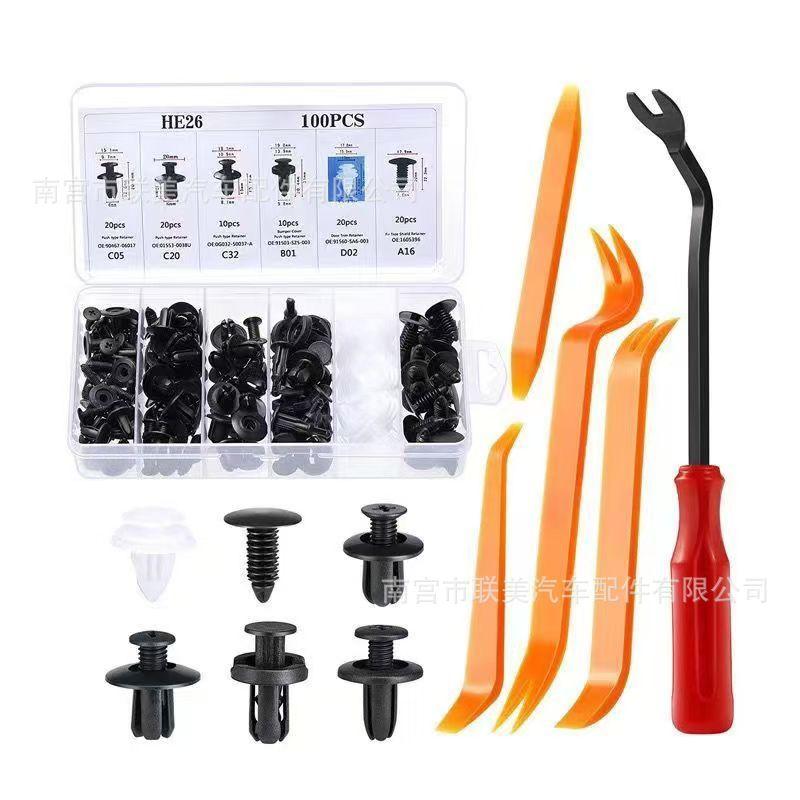 Cross-Border 100Pcs Boxed Plastic Clips for Car Door Panels, Expansion Fixing Clips, Bumper Rubber Nails Set He26