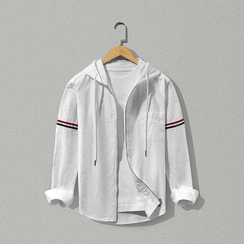 8980 Men's Spring and Autumn Tb Color Stripe Hooded Zipper Pure Cotton Jacket Trendy Easiest for Match Slim Casual Hooded Jacket