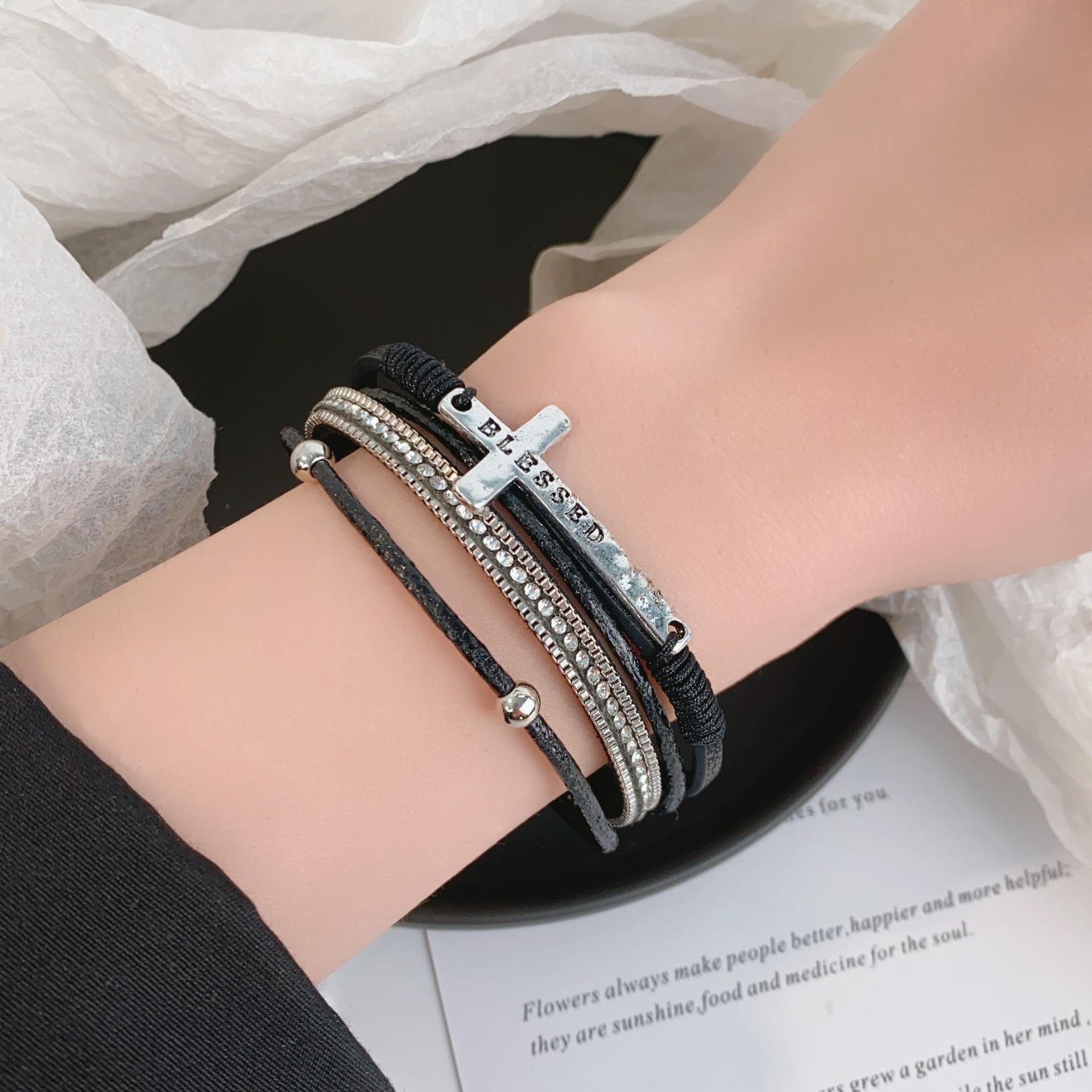 European and American Trendy Cool Cross Bracelet Niche Design Multi-Layered Bracelet High-End Fashion Versatile Bracelet