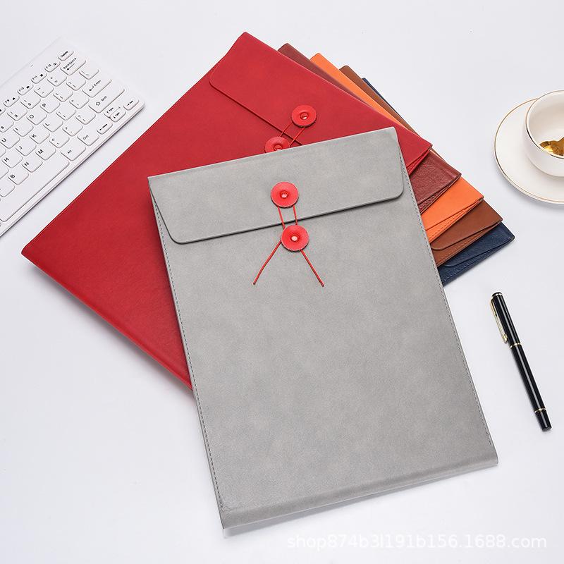 A4 Vertical File Bag Leather Leather Document Bag Contract Bill Invoice Large Capacity Can Add Logo