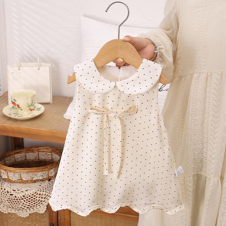 Korean-Style Doll Collar Polka Dot Baby Dress, Sweet Style Baby Girl Full Moon Birthday Dress, Newborn Princess Dress