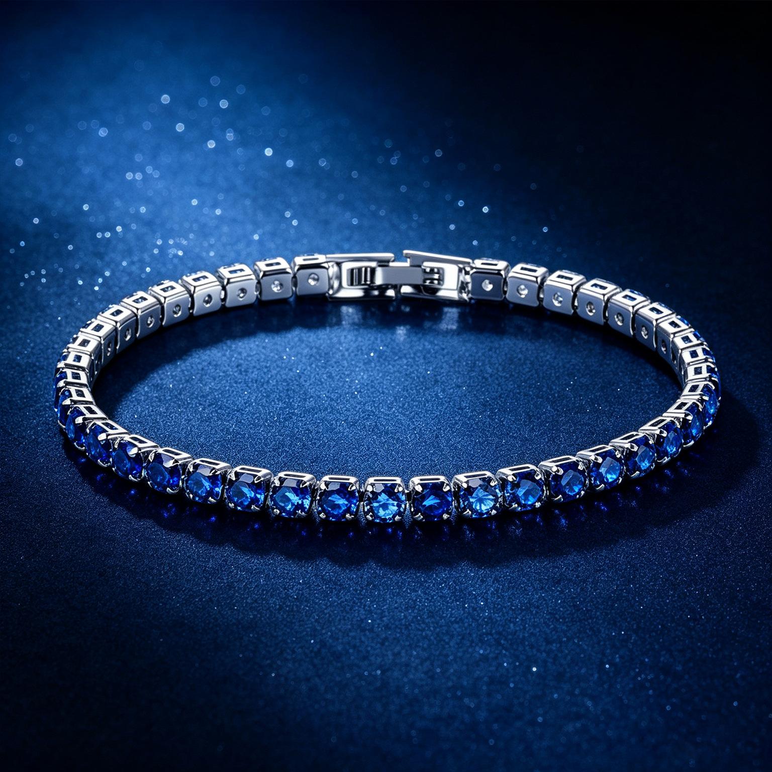 Cross-border bestseller: Lake blue full-diamond zircon bracelet, high-end, elegant, light luxury wristband, Korean-style niche jewelry
