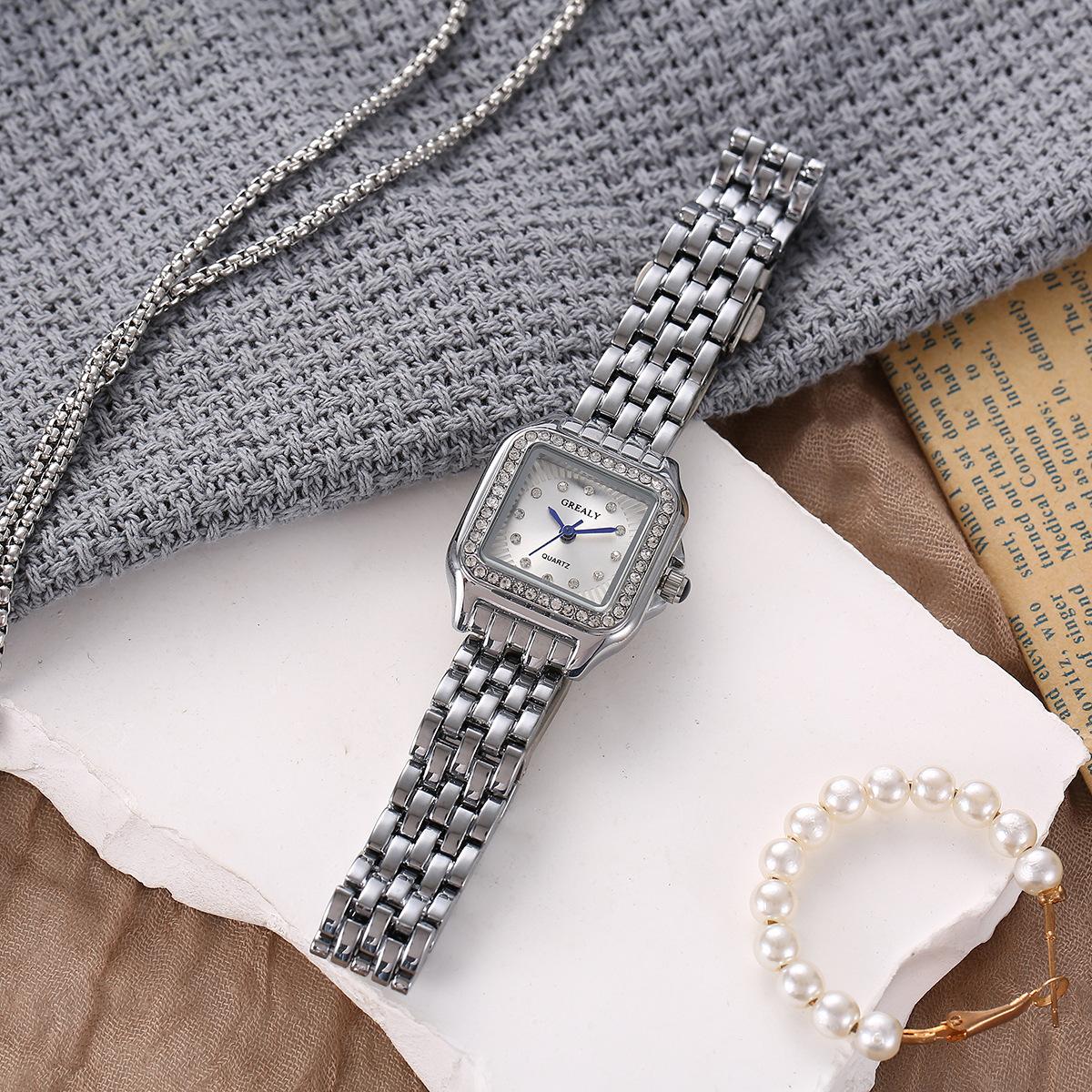 New Trendy Tiktok Hot-Selling Women's Fashion Watch, Student Quartz Square Diamond-Encrusted Watch, Female Influencer Steel Band Wristwatch