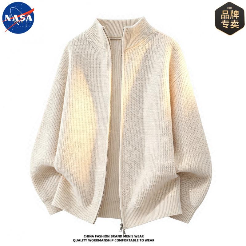 NASA brand high-quality minimalist knitted cardigan zip-up sweater for men, autumn casual old money style handsome jacket