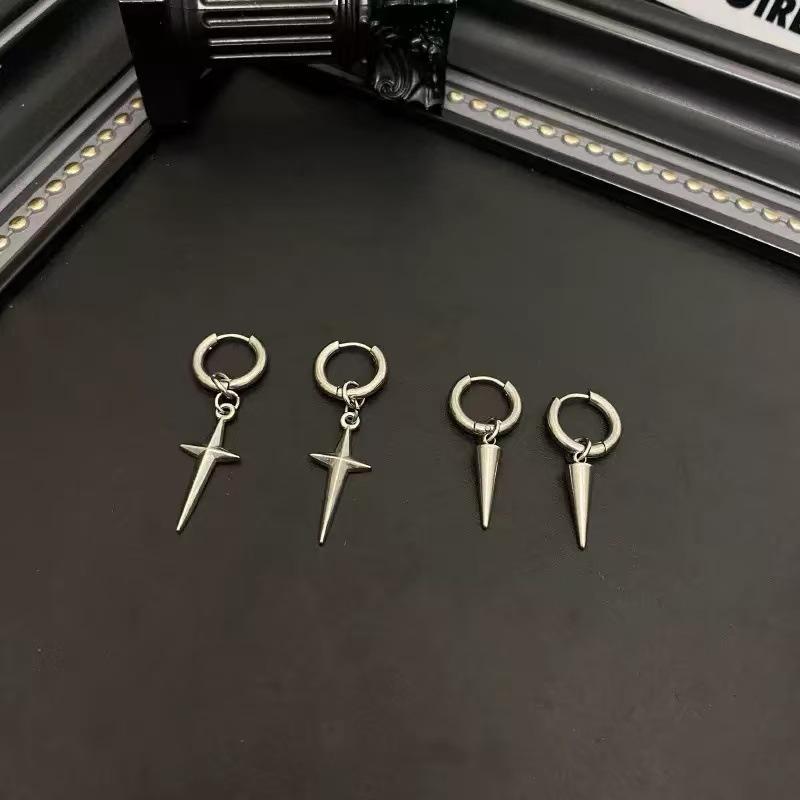 Four-Pointed Star Hoop Earrings, Cool Style, Niche Design, Fashionable and Versatile Cross Earrings, High-End Daily Hip-Hop
