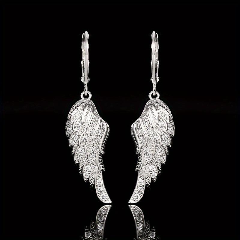European and American Bridal Accessories Pendant Earrings, Exquisite Luxury Feather Leaf Earrings, Long Angel Wings Earrings