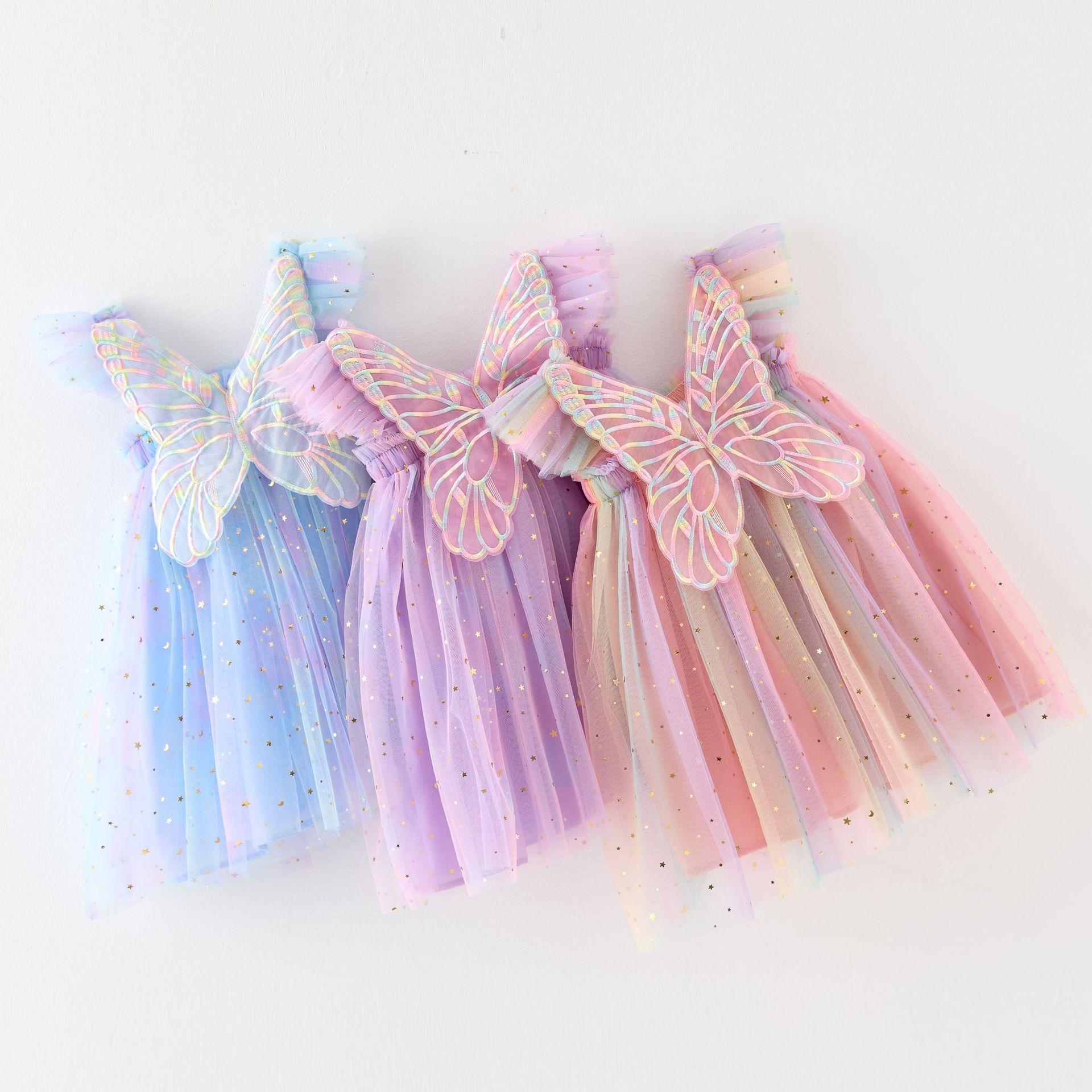 New Children's Dress Sequins Stars Rainbow Wings Slip Skirt Mesh dress Baby Photo Princess Dress