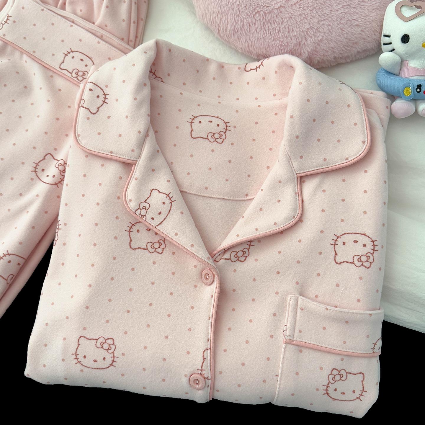 Hellokitty Women's Pajamas Autumn and Winter 2026 New Coral Fleece Brushed Velvet Thickened Home Wear