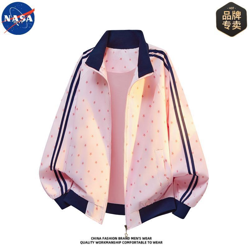 NASA brand high-quality trendy star-striped stand-up collar jacket, men's autumn casual loose-fit couple's style outerwear