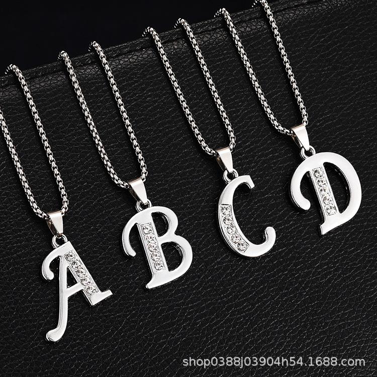 2026 Summer New Style 26 Diamond-Encrusted English Letter Necklaces for Men, European and American Popular Creative Diamond-Encrusted Jewelry Accessories for Women