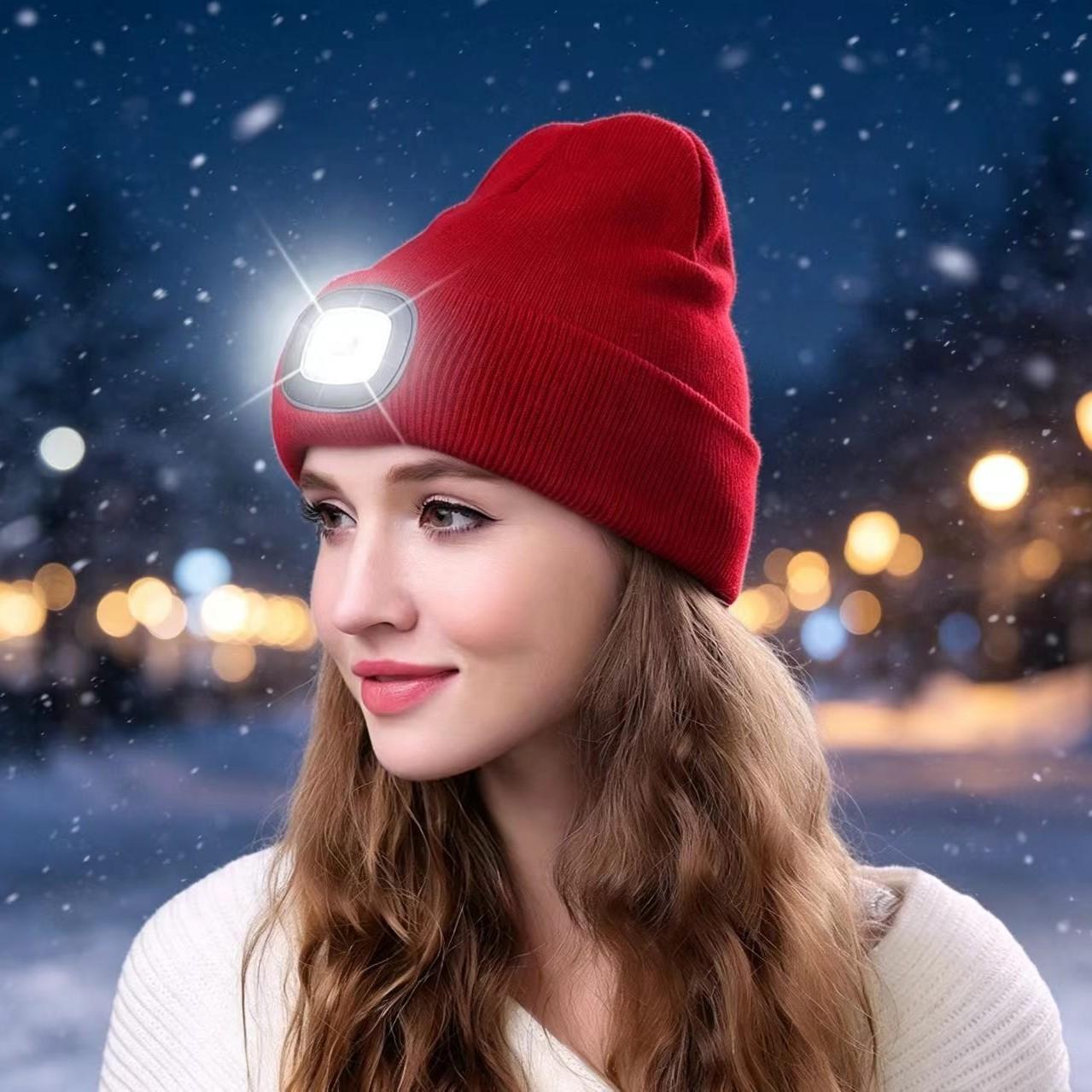 Lighted Cycling Knit Hat Amazon Warm Illuminated Night Fishing Hat Portable Glowing LED Outdoor Wool Hat