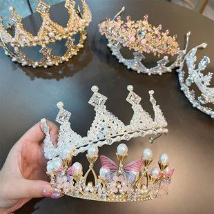 New Crown Hair Band Headwear Super Flash Plating Rhinestone Bridal Jewelry Alloy Crown Princess Crown Factory Direct Supply