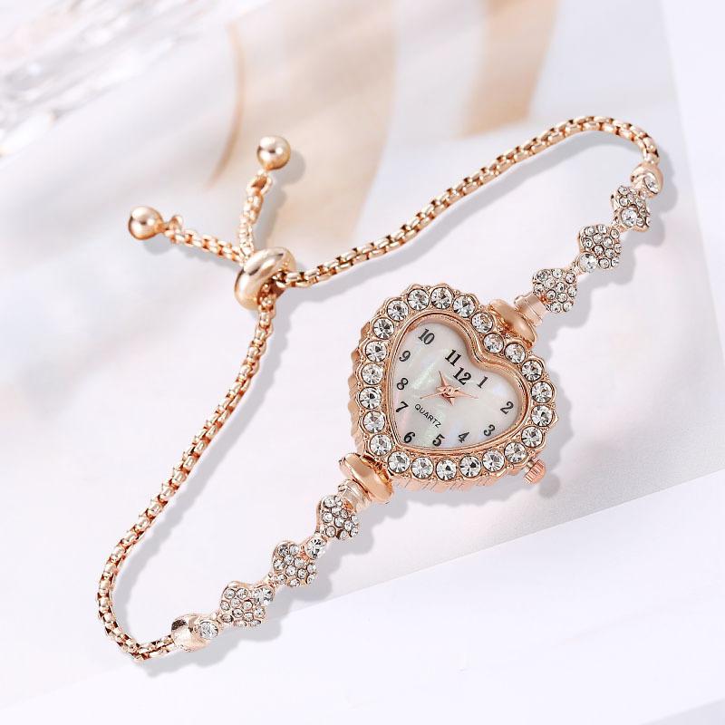 Fashionable Compact Rhinestone Ladies Watch Preppy Style Small Dial Heart Diamond Steel Belt Bracelet Watch Trendy Watch