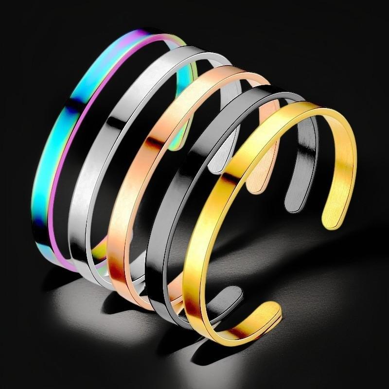 Hot-Selling Open Titanium Steel Bracelet, Smooth C-Shaped Bangle, Can Be Engraved, Stainless Steel, Non-Fading Jewelry, Geometric Trendy Style