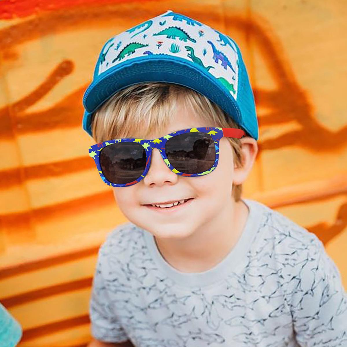 Rain Children's Sunglasses for Boys and Girls, Sun Protection, Eye-Friendly, Trendy and Cool Cartoon Baby Dinosaur Square Frame Sunshade Sunglasses