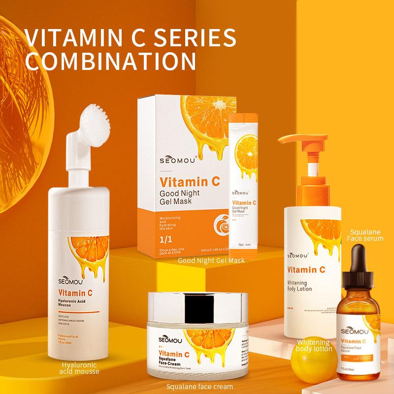 Cross-Border Skincare Products Vitamin Vc Series Facial Care Essence Body Lotion Cleansing Mousse Water Cream Brightening Skin