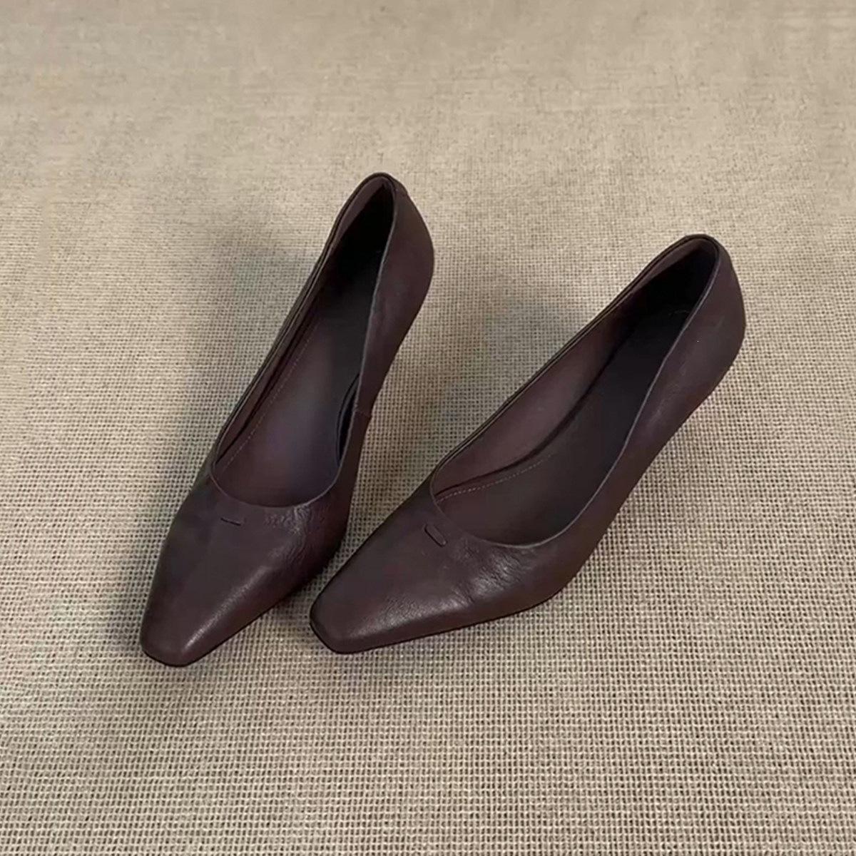 In-stock version~Simple and elegant small square-toed shallow single shoes for commuting and professional work, high-end versatile high heels