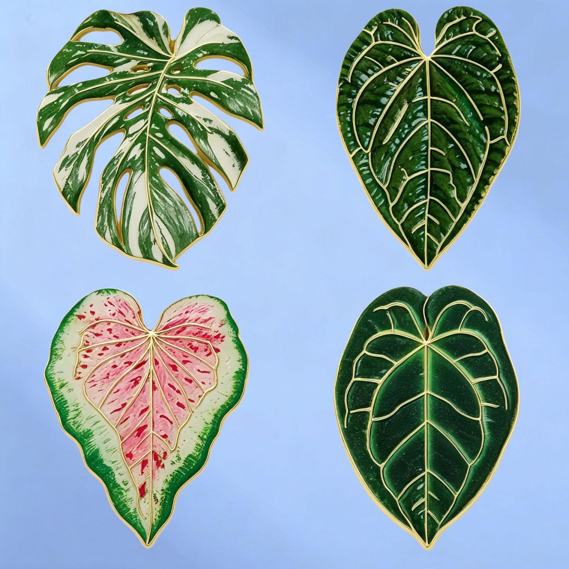Tropical Plant Brooch, Colorful Leaf Taro, Monstera Badge, Alloy Pin, Clothing, Pencil Case, Backpack Accessory, Hot Plant Brooch
