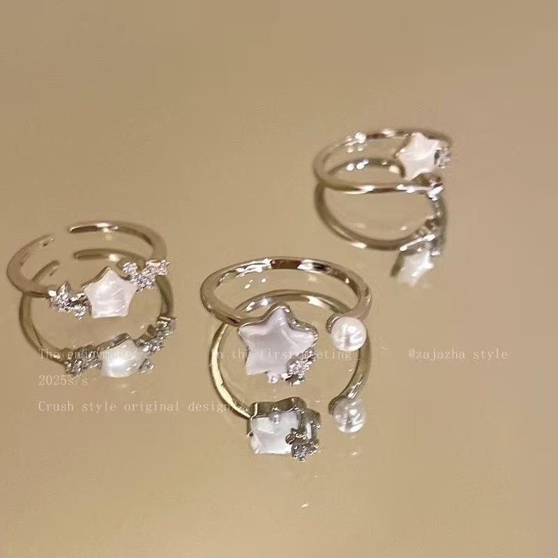 Star Pearl Open Ring Women's 2025 New High-End Index Finger Ring Niche Fashion Personalized Ring Adjustable