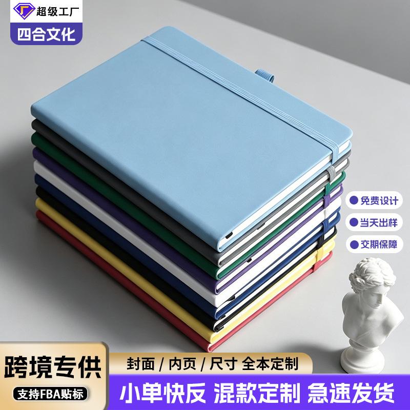 Cross-border A5 strap notebook, PU leather thickened hardcover notepad, business office notebook with custom logo
