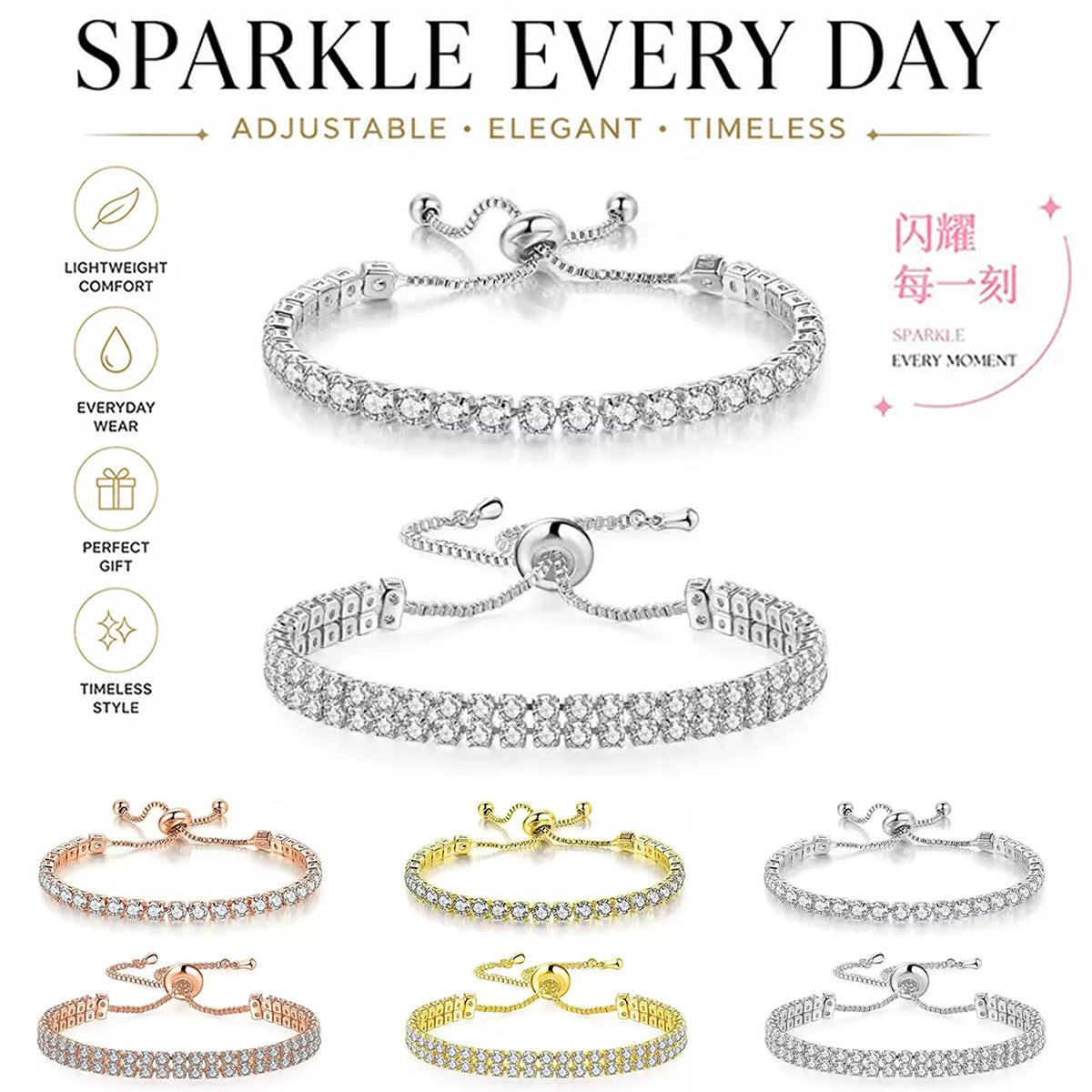Cross-border Hot Bracelet suit White Zircon Tennis Pull Bracelet Single Rows Diamond Double Rows Diamond Hand Ornaments Factory Wholesale