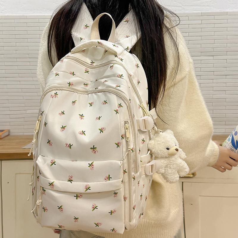 Cross-Border Ready-Made Backpack for Women, Large-Capacity Junior High School Student Schoolbag, Floral Sweet Schoolbag, New Style for Primary School Students