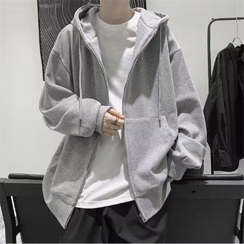 Hooded Sweatshirt Men's Autum New Korean Style Trendyy Tops Ins Loose Casual Pure Color Jacket Cardigan